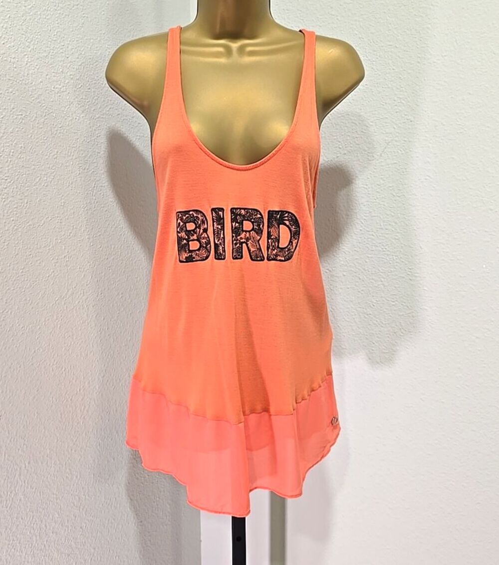 Vitamin A  Long Tank Top Womens Size Large Bird Spellout Summer Beach Bright Gym